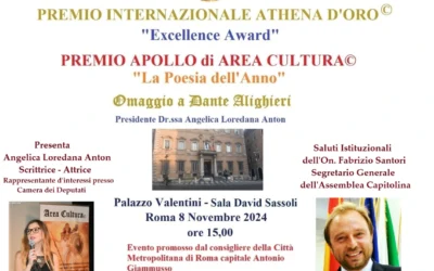La Fondazione Area Cultura l’8 novembre 2024 a Palazzo Valentini celebra il Premio Athena d’oro e Premio Apollo alle eccellenze della letteratura e professionali